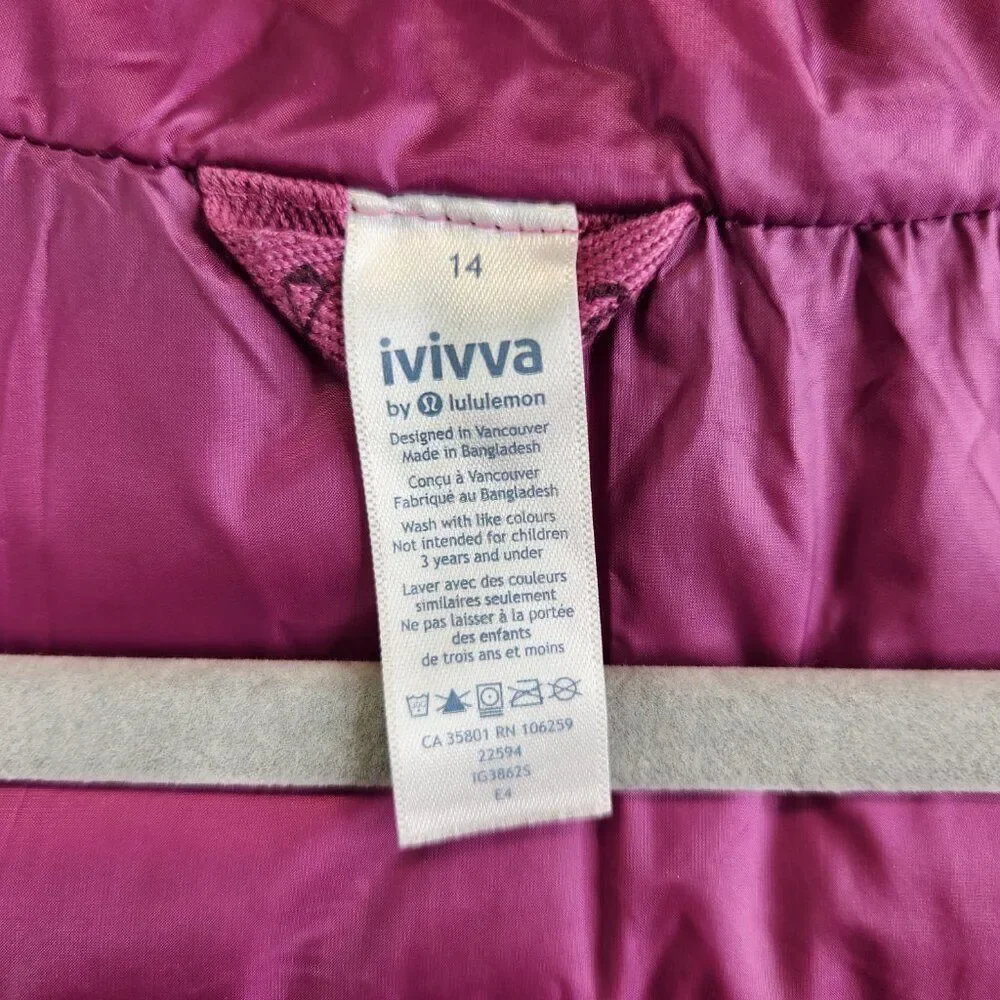 Ivivva Jacket Girls 14 Pink Down Puffer Coat By Lululemon Hide Away Hood Quilted